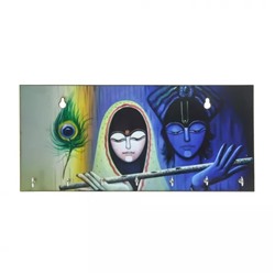Ключница с Радхой и Кришной, Radhe Krishna Theme Wooden Key Holder with 7 Hooks, произв. eCraftIndia