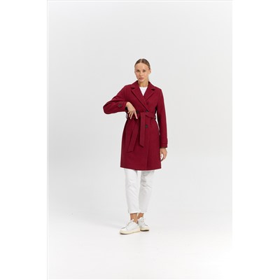 Пальто женское демисезонное 25570 (бордовый/ёлочка)