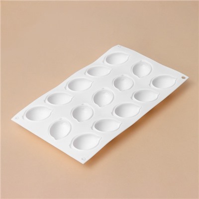 Форма для муссовых десертов и выпечки KONFINETTA «Лимоны», силикон, 29×17×3 см, 15 ячеек (5.5×4 см), 30 мл, белая