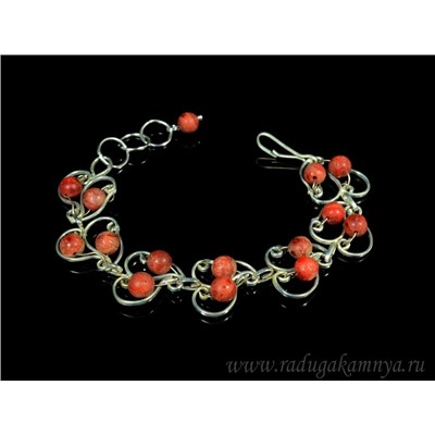 Браслет коралл губчатый в посеребрении, 16,5см.