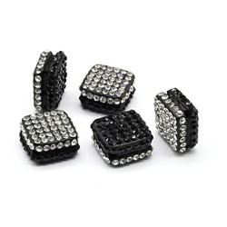 Бусина полимерная со стразами ромб 18*18мм, цв.хрусталь, черный (упаковка 5 штук)