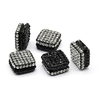 Бусина полимерная со стразами ромб 18*18мм, цв.хрусталь, черный (упаковка 5 штук)
