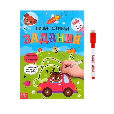 Многоразовая книжка с маркером «Пиши-стирай. Задания», 12 стр.