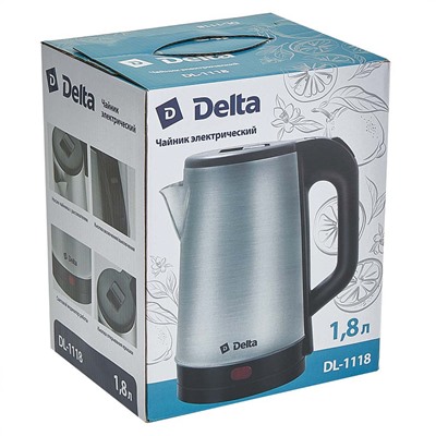 Чайник электрический 1500 Вт, 1,8 л DELTA DL-1118 черный