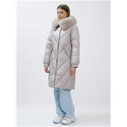 Пальто женское зимние с мехом песец люкс класса бежевого цвета 1316B