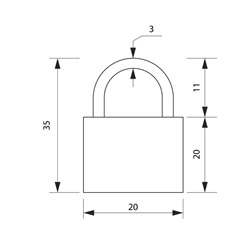 Замок навесной, тип 10, 20×35 мм, 2 ключа