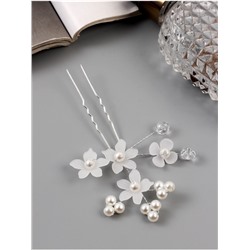 Шпилька для волос «Эмилия», цветник бусинки, 8×6 см, белая