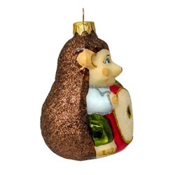 Елочная игрушка стеклянная декорированная "Еж с яблоком"