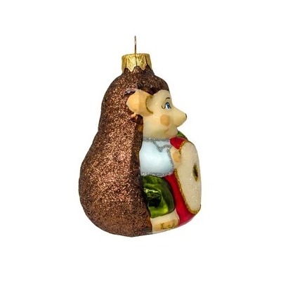 Елочная игрушка стеклянная декорированная "Еж с яблоком"