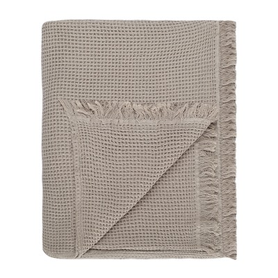 Покрывало вафельное из хлопка серо-бежевого цвета из коллекции Essential, 180х250 см