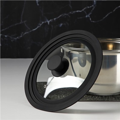 Крышка для сковороды и кастрюли Доляна, универсальная, d=20/22/24 см, с силиконовым ободком и ручкой, стекло, чёрная