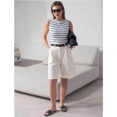 Топ в полоску с вырезом лодочка из премиального хлопка с эластаном