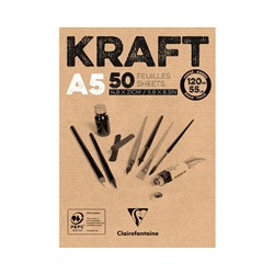 Скетчбук - блокнот 50л., А5 Clairefontaine "Kraft", на склейке, верже, крафт, 120г/м2