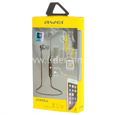 Наушники MP3/MP4 AWEI (A990BL) Bluetooth вакуумные черные