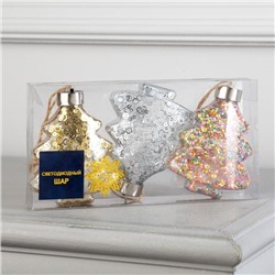 Набор ёлочных шаров «Ёлочки», 3 шт., 1 LED, от батареек, свечение тёплое белое, RGB, белое