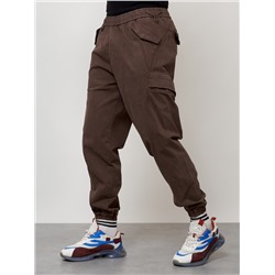 Джинсы карго мужские с накладными карманами коричневого цвета 2420K