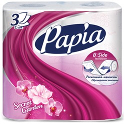 Туалетная бумага трёхслойная Secret Garden, Papia 4 рулона
