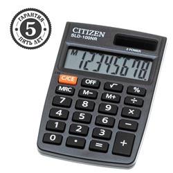 Калькулятор карманный Citizen SLd=100NR, 8-разрядный, 58×88×10 мм, двойное питание, чёрный