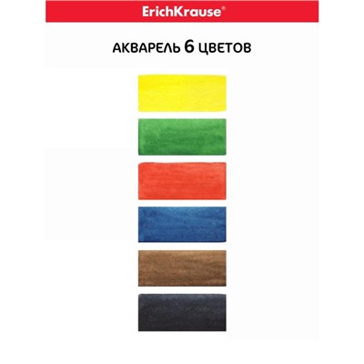 Акварель 6 цветов, ErichKrause Standard, без кисти, пластиковая коробка, европодвес