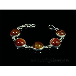 Браслет из сардоникса в посеребрении круг 16мм, 16,5см.