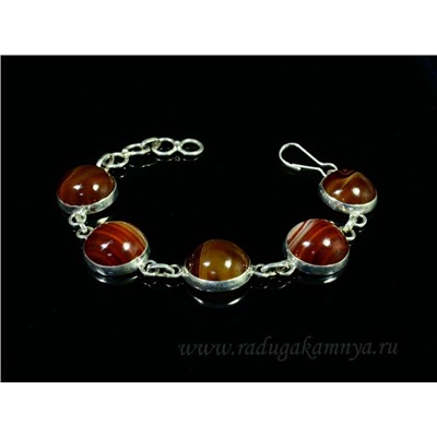 Браслет из сардоникса в посеребрении круг 16мм, 16,5см.