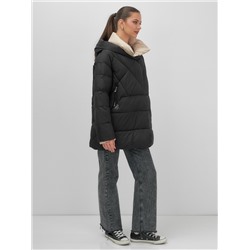 Куртка женская зимняя с капюшоном большого размера черного цвета 1170Ch