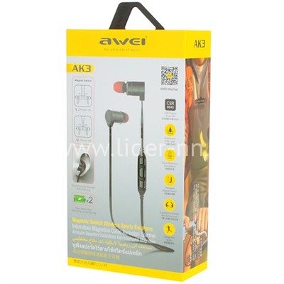 Наушники MP3/MP4 AWEI (AK3) Bluetooth вакуумные черные