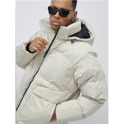 Куртка молодежная мужская зимняя с капюшоном бежевого цвета 25307B