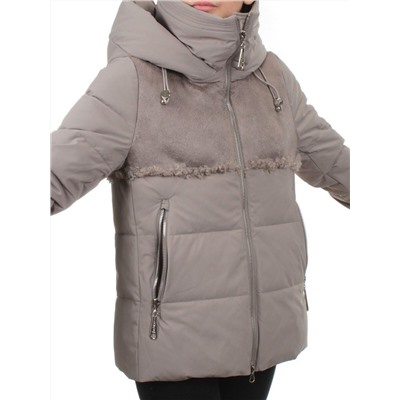 23-696 GRAY/BEIGE Куртка зимняя женская (холлоффайбер 150 гр., искусственная дубленка)