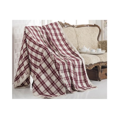 Покрывало Накидка на Диван 180x230 см. 100% Хлопок Koltuk Örtüsü Naturel Min.Kareli Bordo