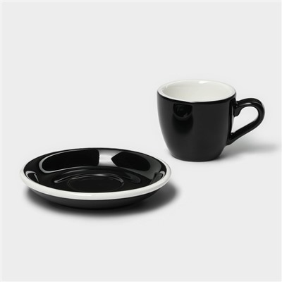 Кофейная пара Magistro Coffee time, чашка 80 мл, блюдце d=11,5 см, фарфор, чёрная