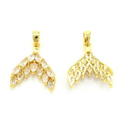 Подвеска Хвост русалки 18*21мм с фианитами, золотистая