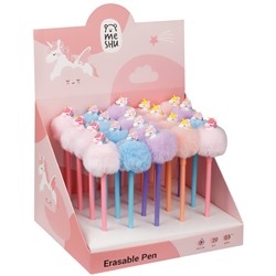 Ручка гелевая стираемая MESHU "Fluffy Unicorn" синяя, 0,5мм, корпус ассорти, с топпером
