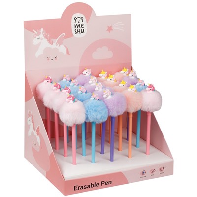 Ручка гелевая стираемая MESHU "Fluffy Unicorn" синяя, 0,5мм, корпус ассорти, с топпером