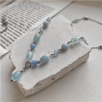 Сет из аквамарина: чокер + колье + цепочка