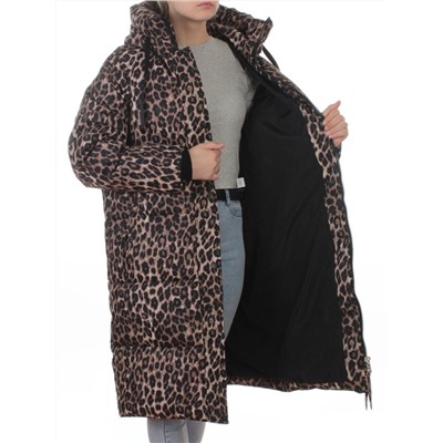 24-801 BROWN/LEOPARD Пальто зимнее женское (200 гр. холлофайбер)