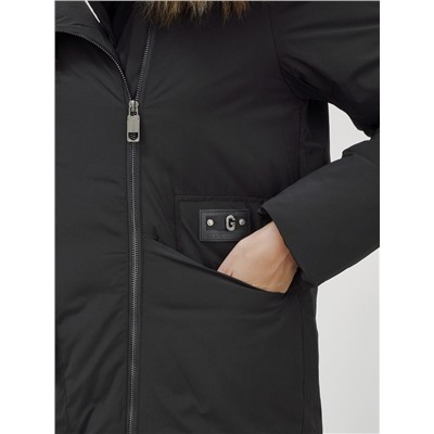 Пальто зимнее женское с мехом енот премиум класса черного цвета 3006_1Ch