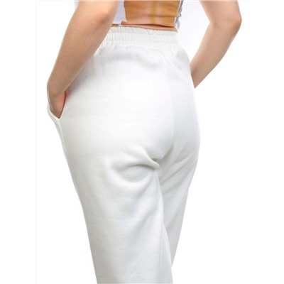 M077 WHITE Брюки спортивные женские на флисе (100% хлопок) 7986