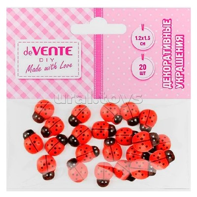 Декоративные украшения "Божьи коровки" деревянные, самоклеящиеся, размер 12x15 мм, 20 шт, красный