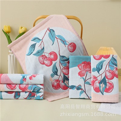 Cotton gauze cartoon scarf, soft children's strap for early age for face washing, 34×40cm