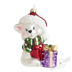 Котенок белый с подарками (стекло) 7,5х4,5х10 см