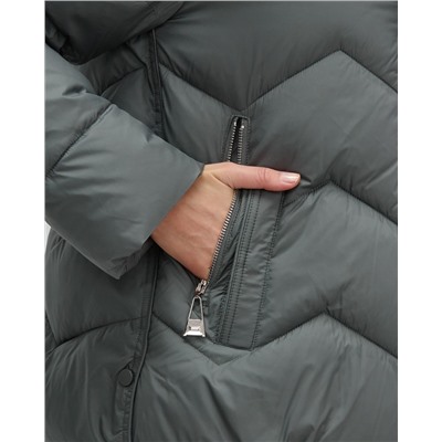 Куртка зимняя женская с мехом и капюшоном тренд темно-серого цвета 7759TC