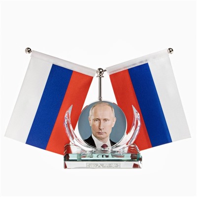 Флаг «Президент России Путин В.В.» настольный, на подставке, с двумя флажками 8×11 см, 17×16.5 см
