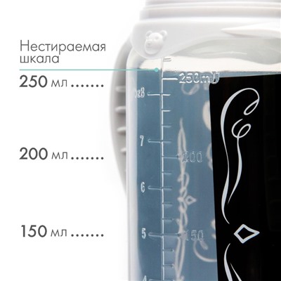 Бутылочка для кормления «Молоко № 1» детская классическая, с ручками, 250 мл, от 0 мес., цвет чёрный