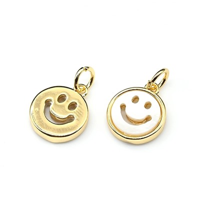 Подвеска смайл 10*12мм с перламутром, золотистая