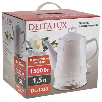 Чайник электрический 1500 Вт, 1,5 л, корпус из фарфора DELTA LUX DL-1236