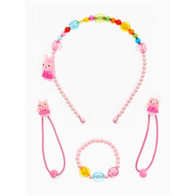 Набор детских украшений Выбражулька «Зайчики», 9 предметов: ободок, 2 резинки, 2 заколки, клипсы, кулон, браслет, кольцо, МИКС