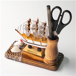 Карандашница дерево с моделью корабля «Путь», 12×13×6 см