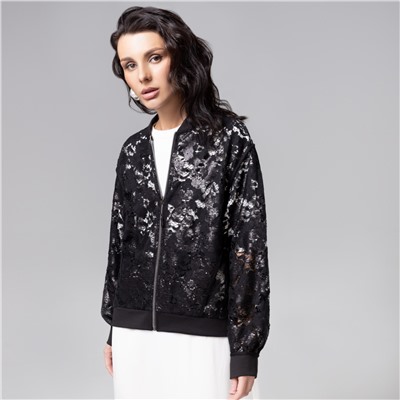 Бомбер с пайетками, расшитый, Секрет смелости (чёрный)