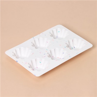 Форма для выпечки KONFINETTA «Сладости. Пудинг», силикон, 25.8×17.8×3 см, 6 ячеек (d=7 см), белая